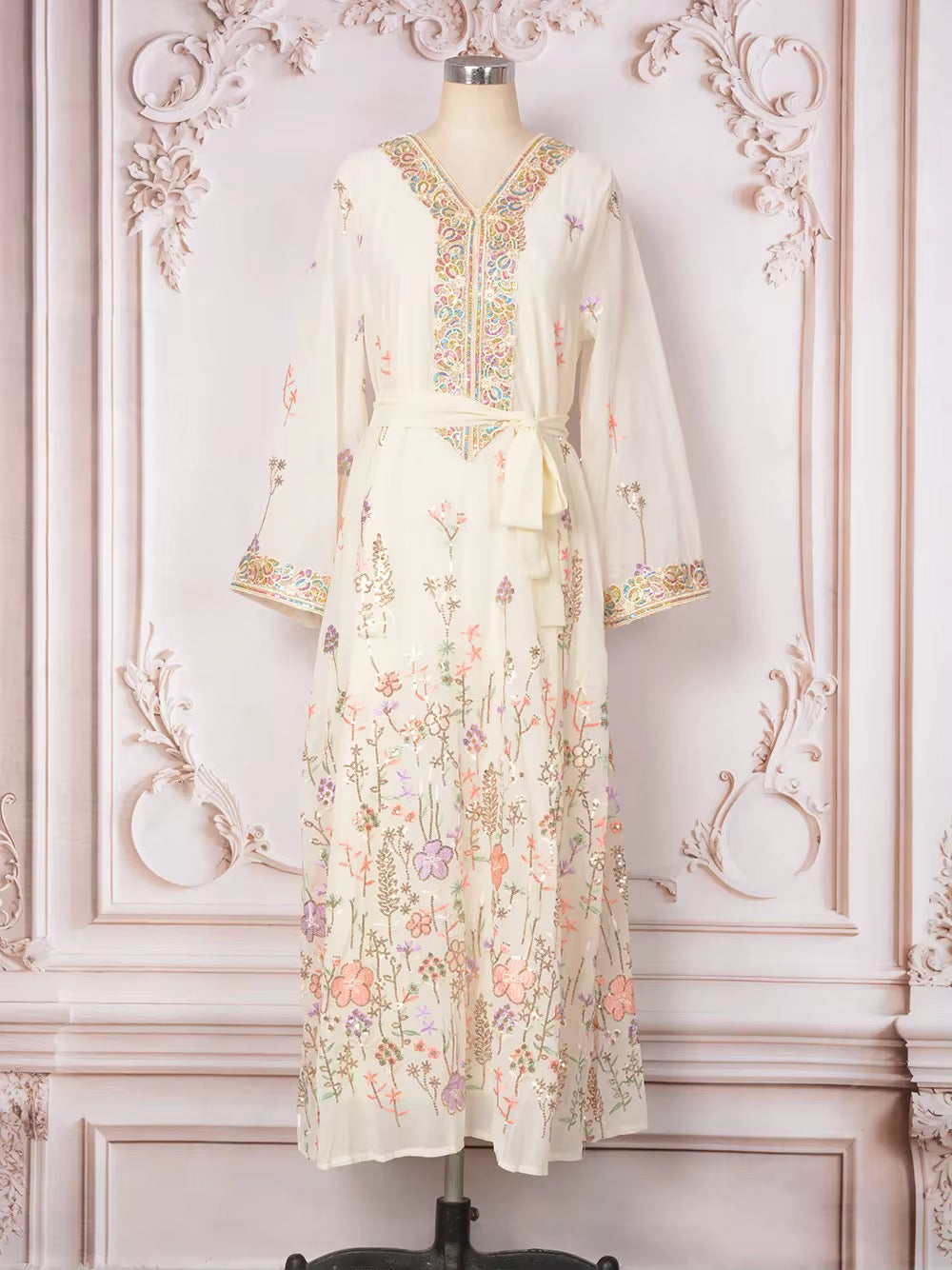 Elegant Floral Embroidered Maxi Dress - Premium Ethnic Wear for Women