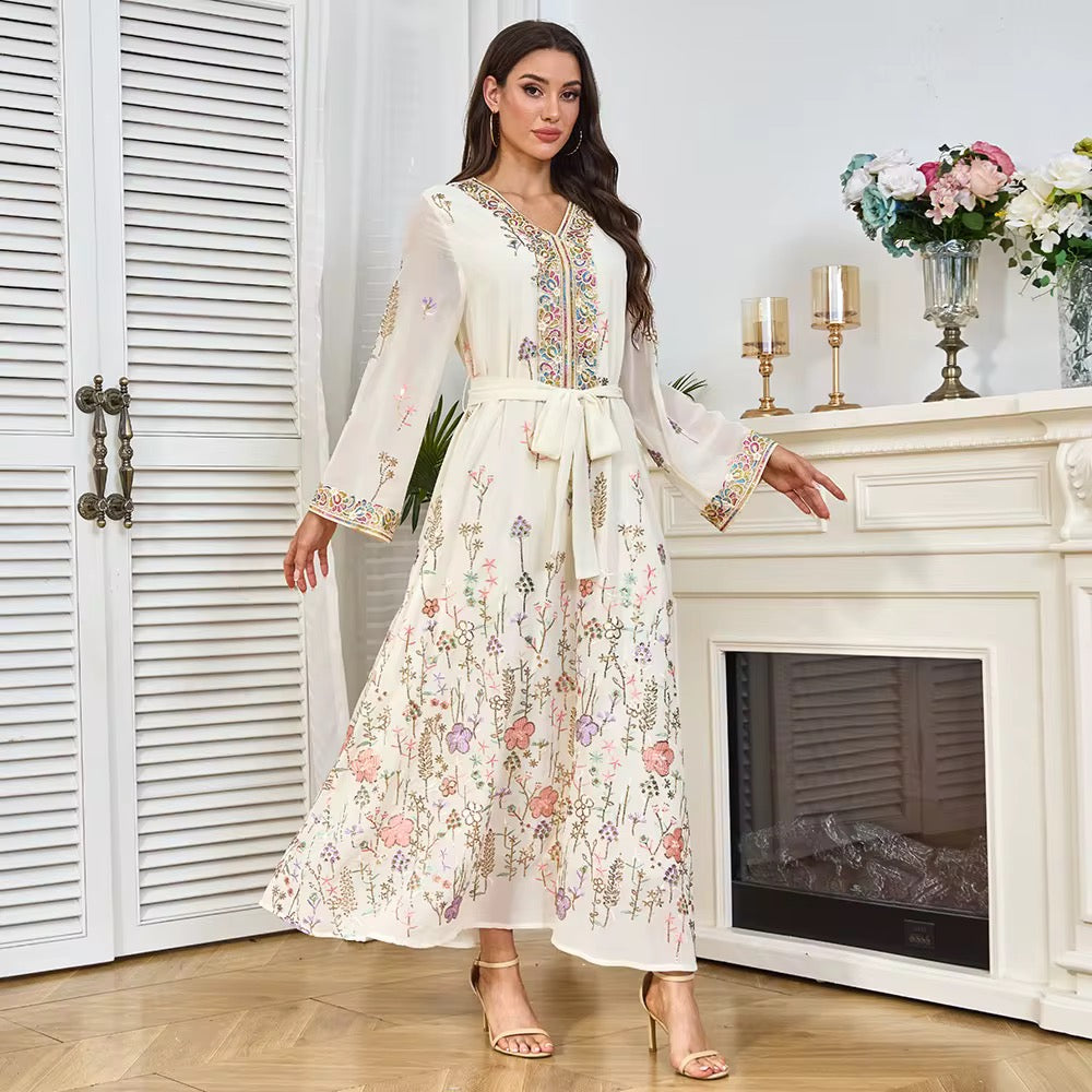 Elegant Floral Embroidered Maxi Dress - Premium Ethnic Wear for Women