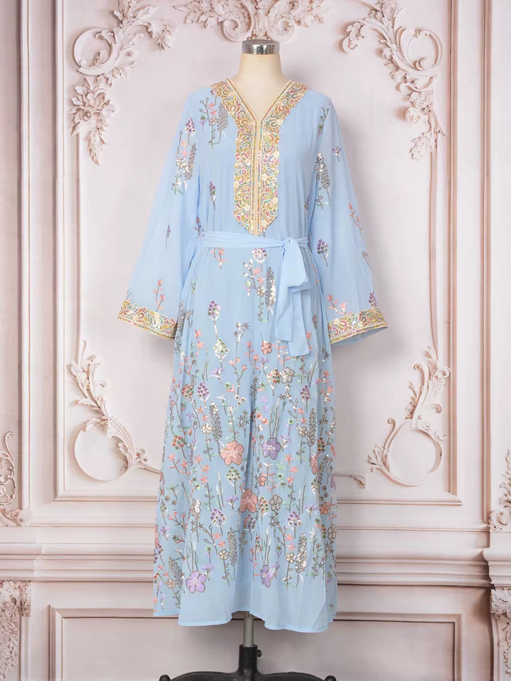 Elegant Floral Embroidered Maxi Dress - Premium Ethnic Wear for Women