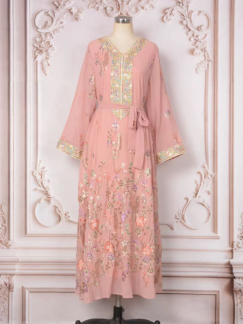Elegant Floral Embroidered Maxi Dress - Premium Ethnic Wear for Women